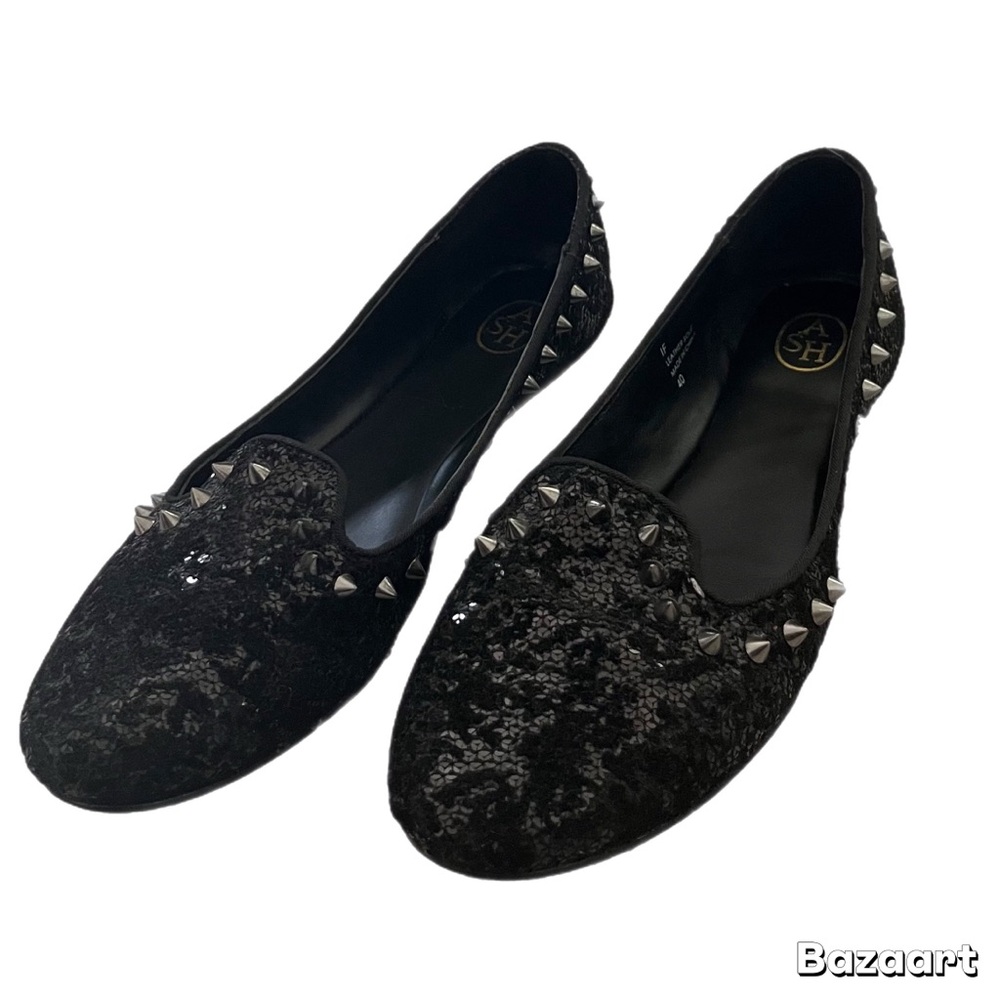 ASH As-If Black Sequin Glitter Spiked Loafer Shoe Size 8 - Picture 4 of 5